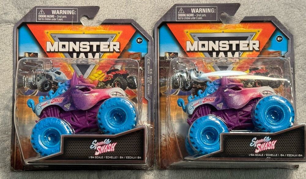Lot 2x Monster Jam Sparkle Smash Series 33 Crazy Creatures 1:64 Truck NIB NIP
